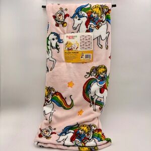 Rainbow Brite Plush Throw Blanket  Pink Unicorns Stars 50x60